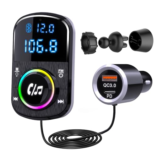 GizmoVine Bluetooth FM Transmitter with Clip Mount, QC3.0 and PD Fast Charging GizmoVine Bluetooth FM transmitter with clip mount for car air vents, QC3.0 and PD fast charging ports