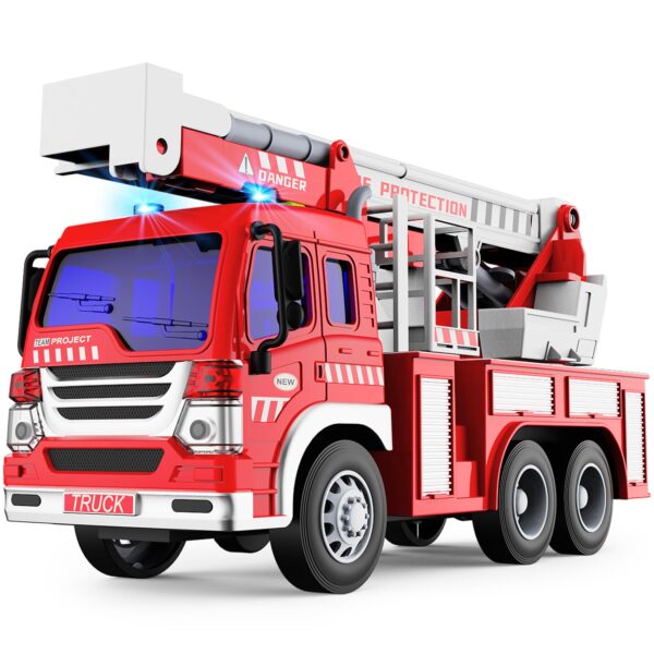 GizmoVine Large Fire Truck Toy with Lights, Sounds and Extending Ladder GizmoVine camion de pompiers jouet 28 cm avec lumières, sirène et échelle télescopique