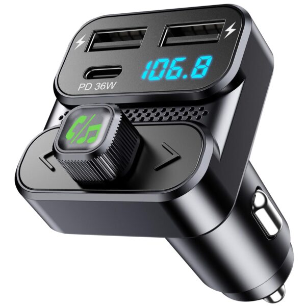 GizmoVine Bluetooth 5.3 FM Transmitter, PD 36W with Dual Microphone GizmoVine transmetteur FM Bluetooth 5.3 avec PD 36W et double microphone mains libres