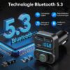 GizmoVine Transmetteur FM Bluetooth 5.3 PD 36W avec double microphone