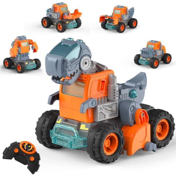 GizmoVine Remote Control Dinosaur Truck, 17-Piece 5-in-1 Transformable Build GizmoVine dinosaurio radio control camión 17 piezas transformable en 4 vehículos