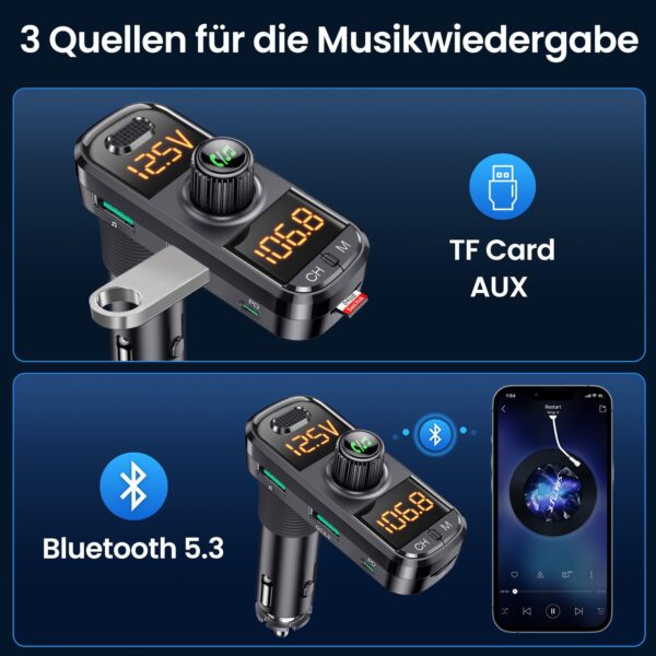 GizmoVine Transmetteur FM Bluetooth avec double écran 270° et 42W PD/QC