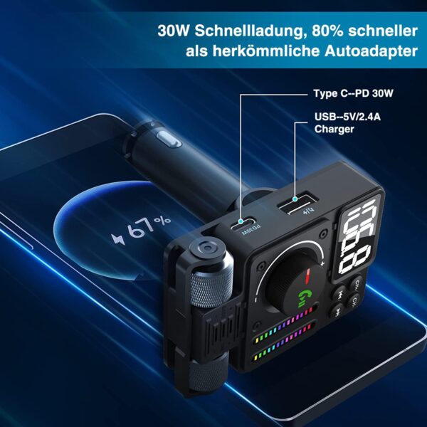GizmoVine Bluetooth 5.3 FM Transmitter, PD 30W Car Charger with BASS and TRE GizmoVine Bluetooth 5.3 FM Transmitter, 42W PD 30W Car Charger with BASS