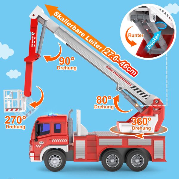 GizmoVine Large Fire Truck Toy with Lights, Sounds and Extending Ladder GizmoVine Fire Engine Toy 28 cm with Lights, Siren and Extending Ladder