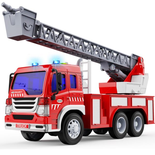 GizmoVine Large Fire Truck Toy with Extending Ladder, Lights and Sound GizmoVine camion de pompiers jouet 30 cm avec échelle télescopique, lumière et son