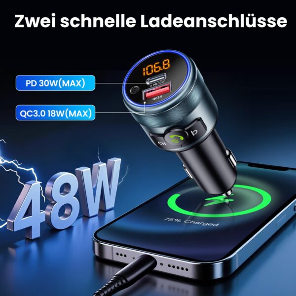 GizmoVine 48W Car FM Transmitter with Rotary Knob and Bluetooth 5.3