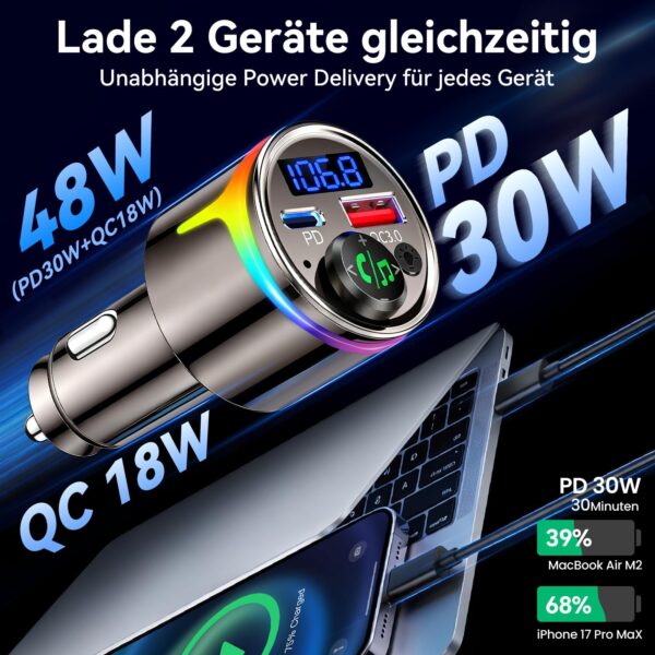 GizmoVine Bluetooth 5.3 FM Transmitter, Zinc Alloy with PD 30W and QC 18W GizmoVine Bluetooth 5.3 FM Transmitter aus Zinklegierung mit PD 30W und QC 18W