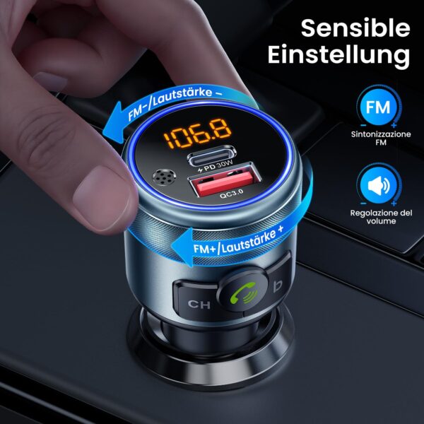 GizmoVine 48W Car FM Transmitter with Rotary Knob and Bluetooth 5.3