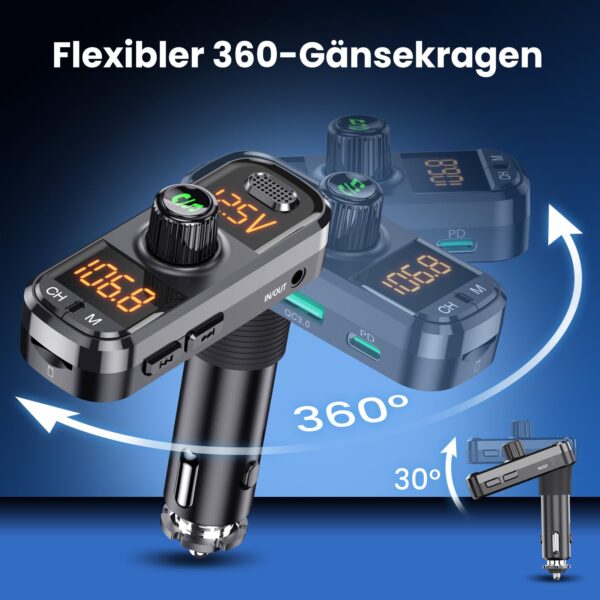 GizmoVine Transmetteur FM Bluetooth avec double écran 270° et 42W PD/QC