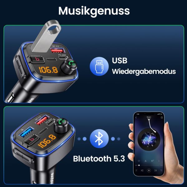 GizmoVine Car FM Transmitter with Bass Boost, PD 30W and QC 18W