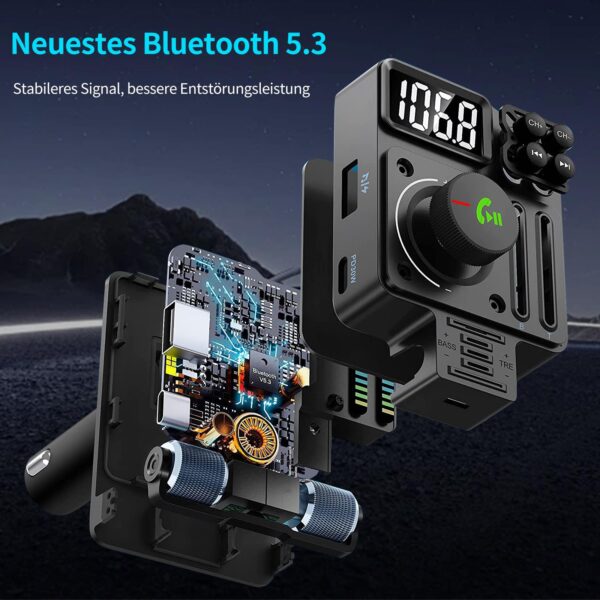 GizmoVine Transmetteur FM Bluetooth 5.3 42W avec PD 30W et écran 170°