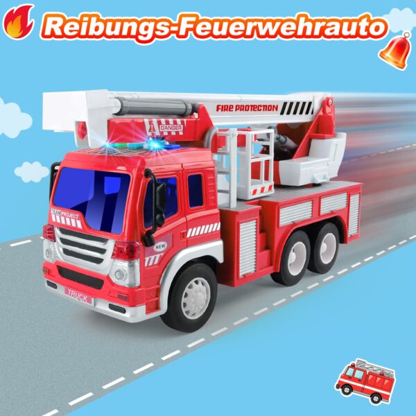 GizmoVine Large Fire Truck Toy with Lights, Sounds and Extending Ladder GizmoVine Fire Engine Toy 28 cm with Lights, Siren and Extending Ladder