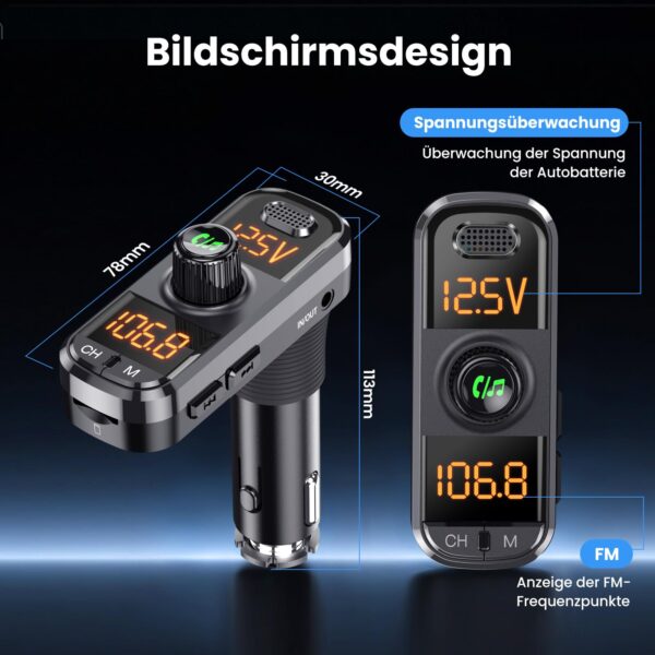 GizmoVine Transmetteur FM Bluetooth avec double écran 270° et 42W PD/QC