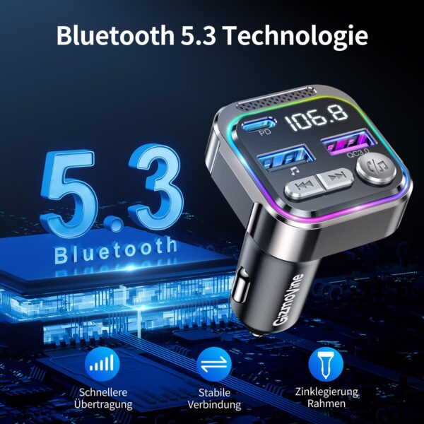 GizmoVine Bluetooth 5.3 FM Transmitter for Car, PD 36W & QC 18W Charger