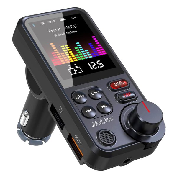 GizmoVine Bluetooth FM Transmitter with 4.5 cm Colour Display and QC3.0 Charging GizmoVine transmetteur FM Bluetooth avec écran couleur 4,5 cm et charge rapide QC3.0