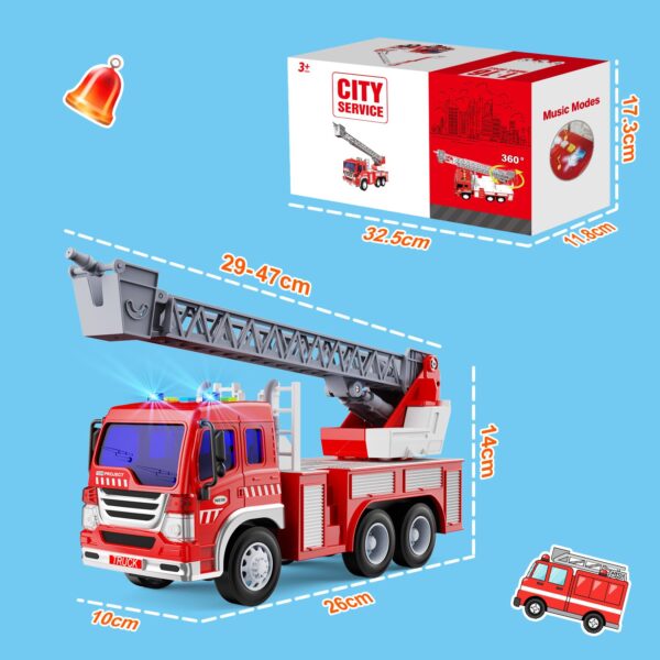 GizmoVine Fire Engine Toy 30 cm with Extending Ladder, Lights and Siren