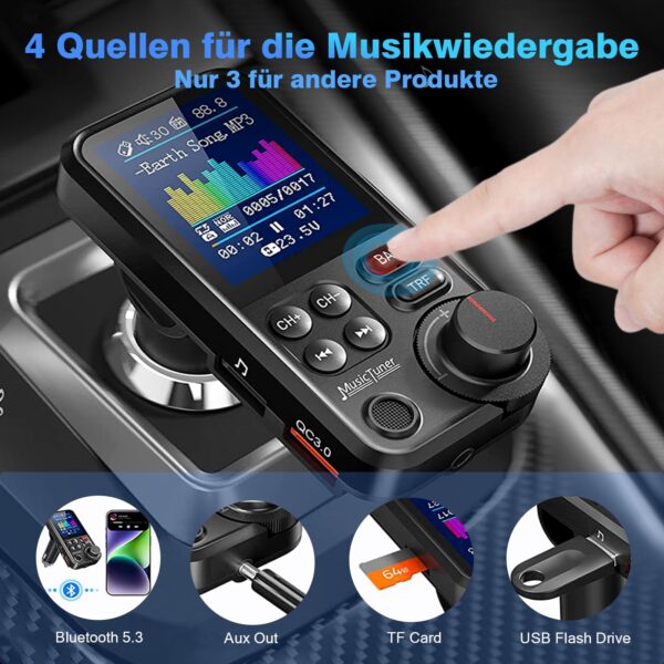 GizmoVine Bluetooth FM Transmitter with 4.5 cm Colour Display and QC3.0 Charging GizmoVine Bluetooth FM Transmitter with 4.5 cm Colour Display and QC3.0