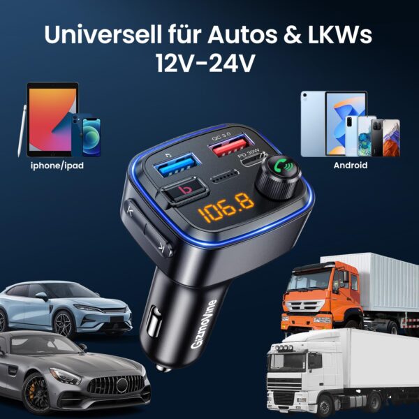 GizmoVine Car FM Transmitter with Bass Boost, PD 30W and QC 18W