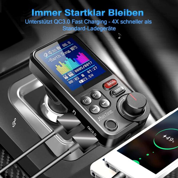 GizmoVine Bluetooth FM Transmitter with 4.5 cm Colour Display and QC3.0 Charging GizmoVine Bluetooth FM Transmitter with 4.5 cm Colour Display and QC3.0