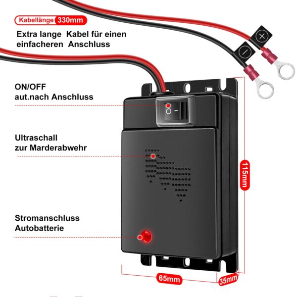 GizmoVine Ultrasonic Marten Repeller for Car, 12V Engine Bay Protection GizmoVine Mardervergrämer fürs Auto 12V – Ultraschall Marderschutz für den Motorraum