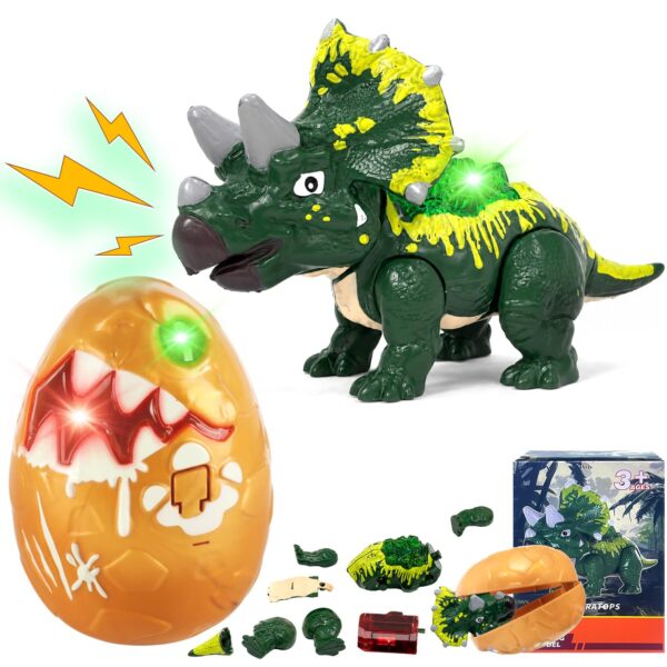 GizmoVine Build-Your-Own Triceratops Kit with Light-Up Dinosaur Egg GizmoVine kit tricératops à monter avec œuf de dinosaure lumineux et module sonore