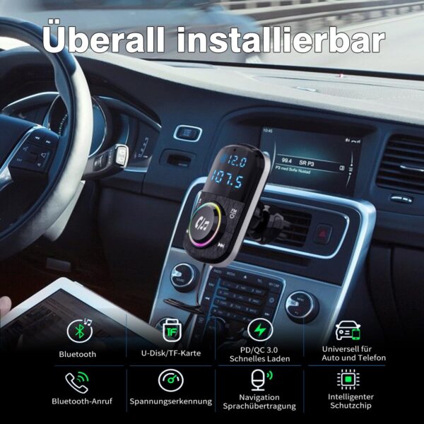 GizmoVine Transmisor FM Bluetooth con base adhesiva y clip