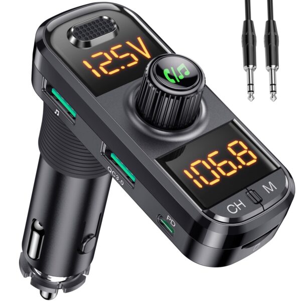 GizmoVine Bluetooth FM Transmitter with 270° Dual Display, 42W PD/QC/USB/TF/AUX GizmoVine transmetteur FM Bluetooth avec double écran orientable 270° et charge 42W PD/QC