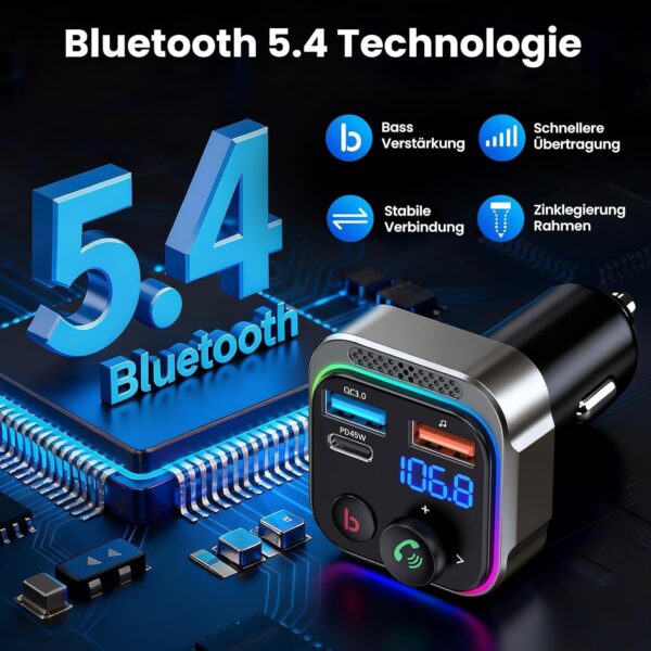 GizmoVine Bluetooth 5.4 FM Transmitter, 63W with PD 45W and 18W