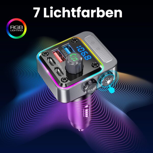 GizmoVine Bluetooth 5.3 FM Transmitter, 54W with PD 36W and QC3.0 18W GizmoVine Transmetteur FM Bluetooth 5.3 54W avec PD 36W et QC3.0 18W