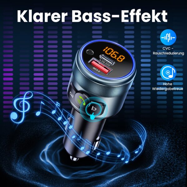GizmoVine 48W Car FM Transmitter with Rotary Knob and Bluetooth 5.3