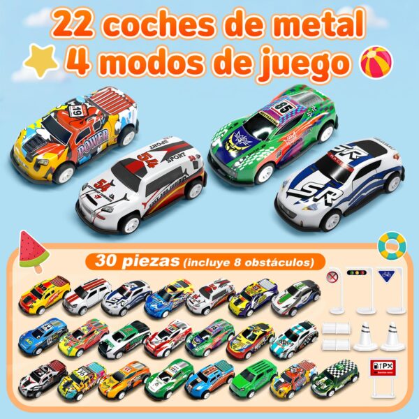 GizmoVine Set de 22 Coches de Juguete de Metal con 8 Obstáculos, Coches de Retroceso 1:64 GizmoVine Set de 22 Coches de Juguete de Metal con 8 Obstáculos, Coches de Retroceso 1:64