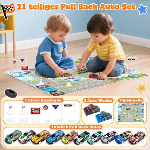 GizmoVine Auto Spielzeug Set, 10 Spielzeugautos aus Metall mit Katapult und Spielmatte