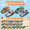 GizmoVine Auto Spielzeug Set, 22 Spielzeugautos aus Metall mit 8 Straßensperren