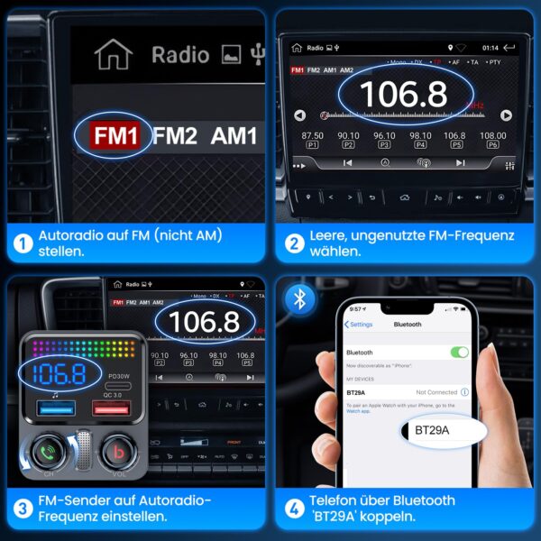 GizmoVine Bluetooth 5.4 FM Transmitter, 48W with PD 30W and QC3.0 18W