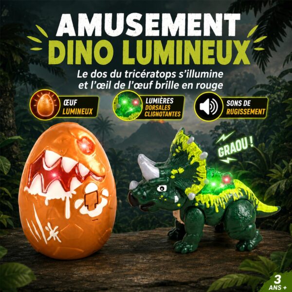 GizmoVine Build-Your-Own Triceratops Kit with Light-Up Dinosaur Egg GizmoVine Kit Tricératops à monter avec œuf de dinosaure lumineux