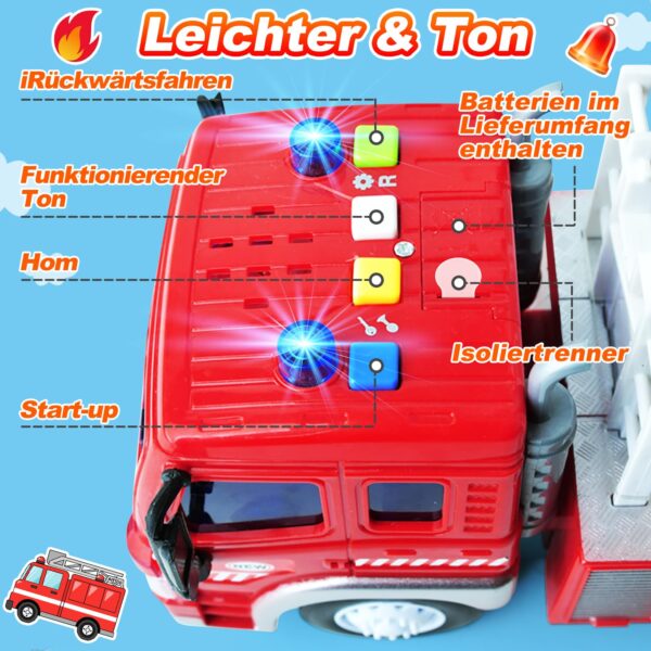 GizmoVine Large Fire Truck Toy with Lights, Sounds and Extending Ladder GizmoVine Fire Engine Toy 28 cm with Lights, Siren and Extending Ladder