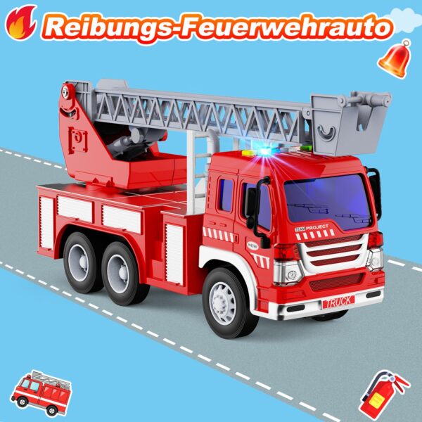 GizmoVine Fire Engine Toy 30 cm with Extending Ladder, Lights and Siren