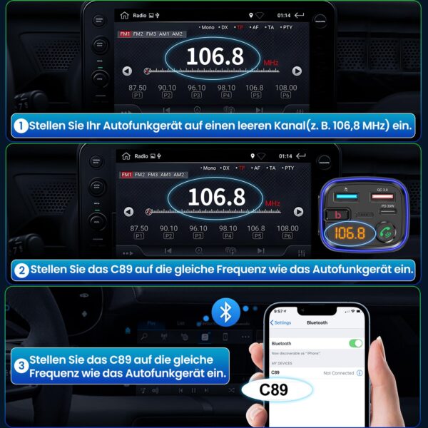 GizmoVine Car FM Transmitter with Bass Boost, PD 30W and QC 18W