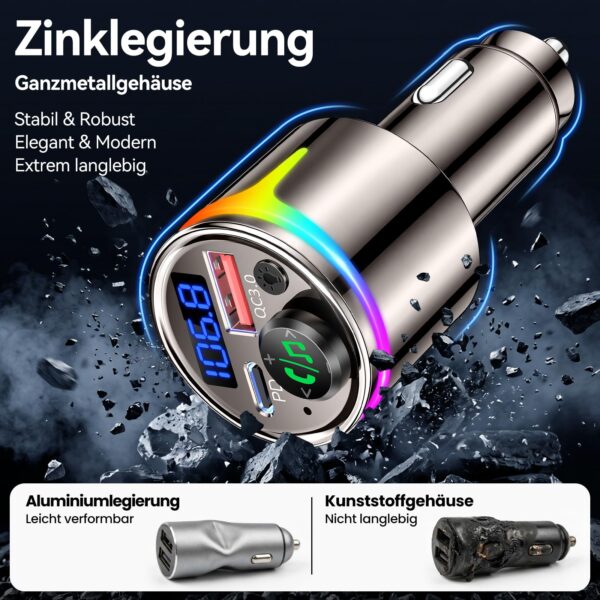 GizmoVine Bluetooth 5.3 FM Transmitter, Zinc Alloy with PD 30W and QC 18W GizmoVine Bluetooth 5.3 FM Transmitter aus Zinklegierung mit PD 30W und QC 18W