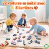 GizmoVine Coffret 22 Petites Voitures en Métal avec 8 Barrages Routiers, Voitures à Friction 1/64
