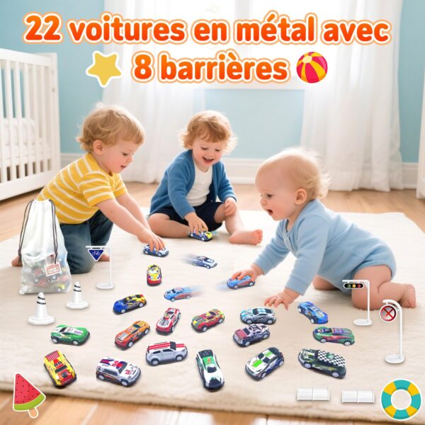 GizmoVine Coffret 22 Petites Voitures en Métal avec 8 Barrages Routiers, Voitures à Friction 1/64