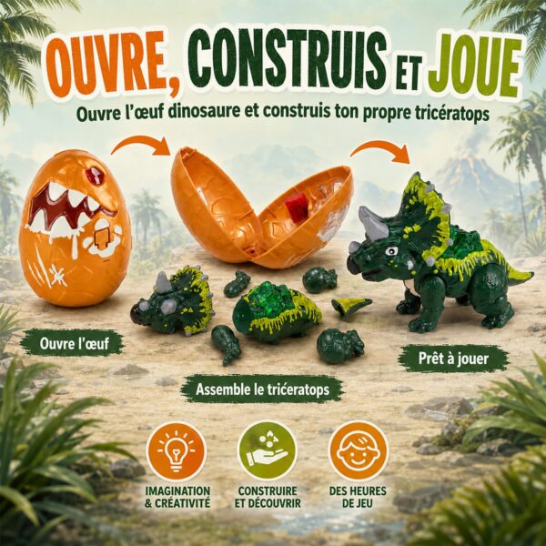 GizmoVine Build-Your-Own Triceratops Kit with Light-Up Dinosaur Egg GizmoVine Kit Tricératops à monter avec œuf de dinosaure lumineux
