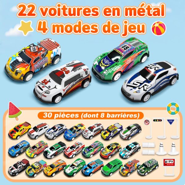 GizmoVine Coffret 22 Petites Voitures en Métal avec 8 Barrages Routiers, Voitures à Friction 1/64
