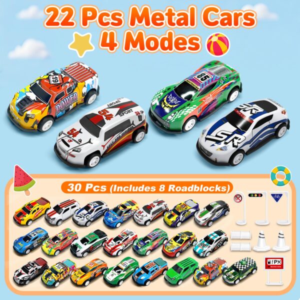 GizmoVine 22-Piece Toy Car Set with 8 Roadblocks, Metal Pull-Back Cars 1:64 GizmoVine 22-Piece Toy Car Set with 8 Roadblocks, Metal Pull-Back Cars 1:64