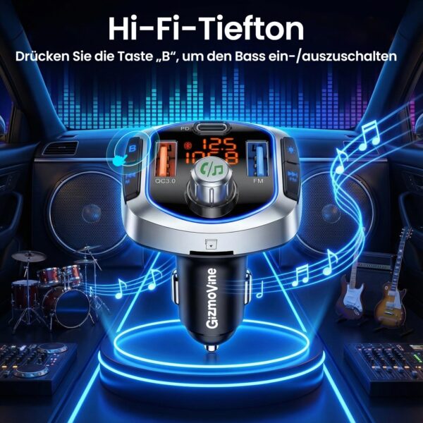 GizmoVine Transmetteur FM Bluetooth 5.4 pour voiture, 81W PD 45W et QC3.0 36W