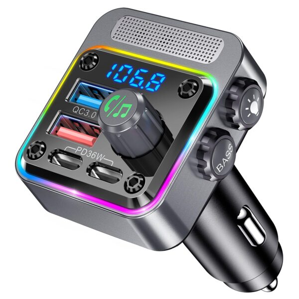 GizmoVine Bluetooth 5.3 FM Transmitter, 54W with PD 36W and QC3.0 18W GizmoVine transmetteur FM Bluetooth 5.3 54W avec ports de charge rapide PD 36W et QC3.0 18W