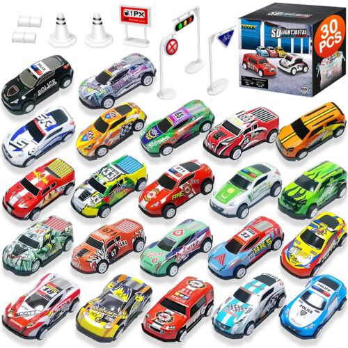 GizmoVine 10-Piece Pull-Back Car Set with Launcher, Play Mat and Storage Bag